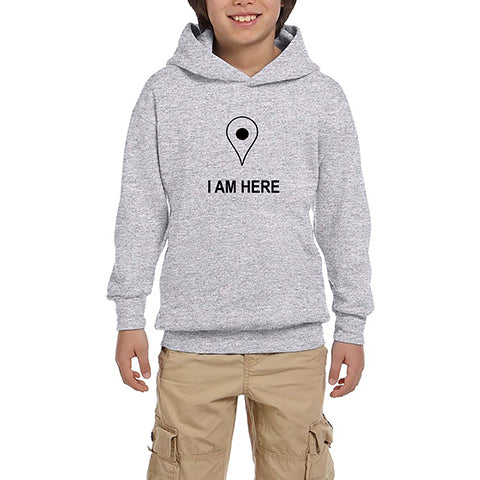 I am Here Gri Çocuk Kapşonlu Sweatshirt