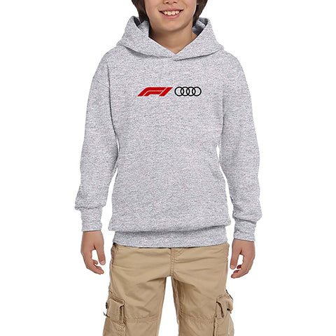 F1 Audi Logo Gri Çocuk Kapşonlu Sweatshirt