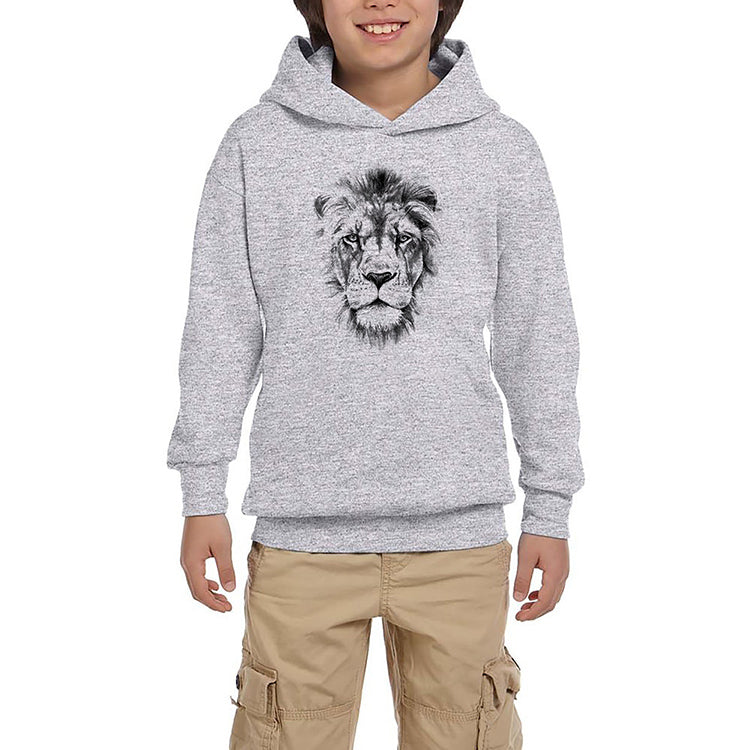 Lion Face Gri Çocuk Kapşonlu Sweatshirt