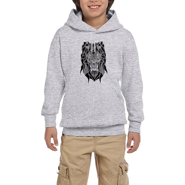 Lion Mozaik Gri Çocuk Kapşonlu Sweatshirt