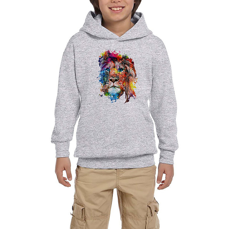 Lion Rainbow Gri Çocuk Kapşonlu Sweatshirt