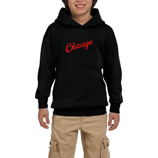 Chicago Yazı Siyah Çocuk Kapşonlu Sweatshirt