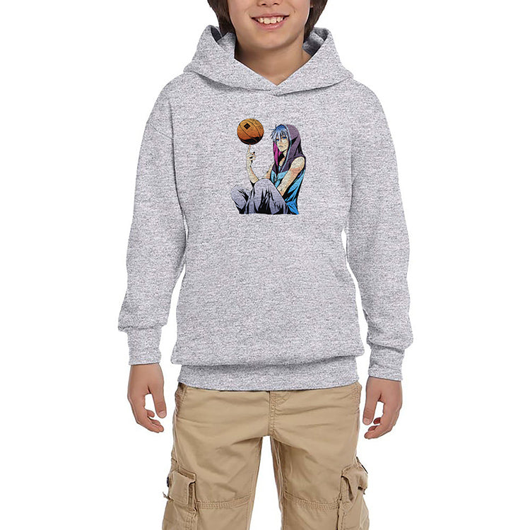 Basketball Blue Player Anime Gri Çocuk Kapşonlu Sweatshirt