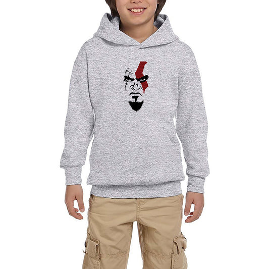 God Of War Kratos Face Gri Çocuk Kapşonlu Sweatshirt