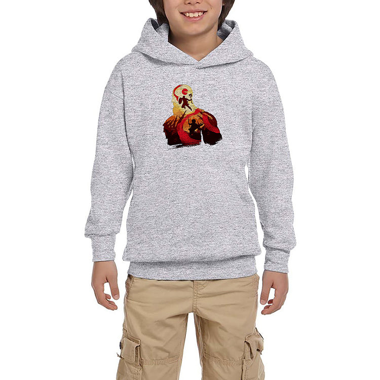 God of War Kratos Siluet Gri Çocuk Kapşonlu Sweatshirt