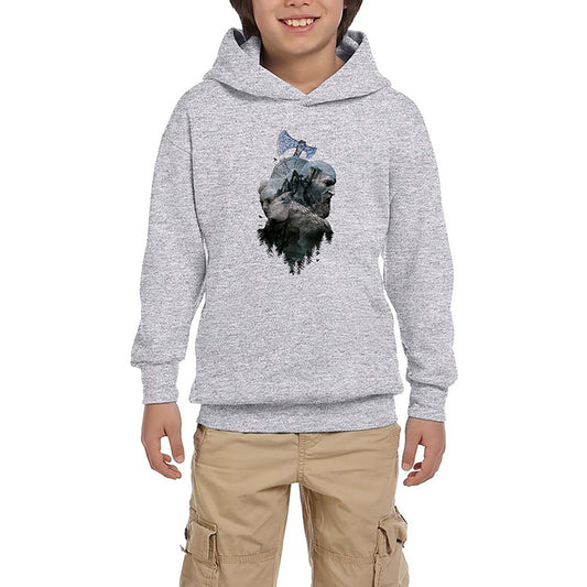 God Of War Ragnarok Atreus Kratos Siluet Gri Çocuk Kapşonlu Sweatshirt