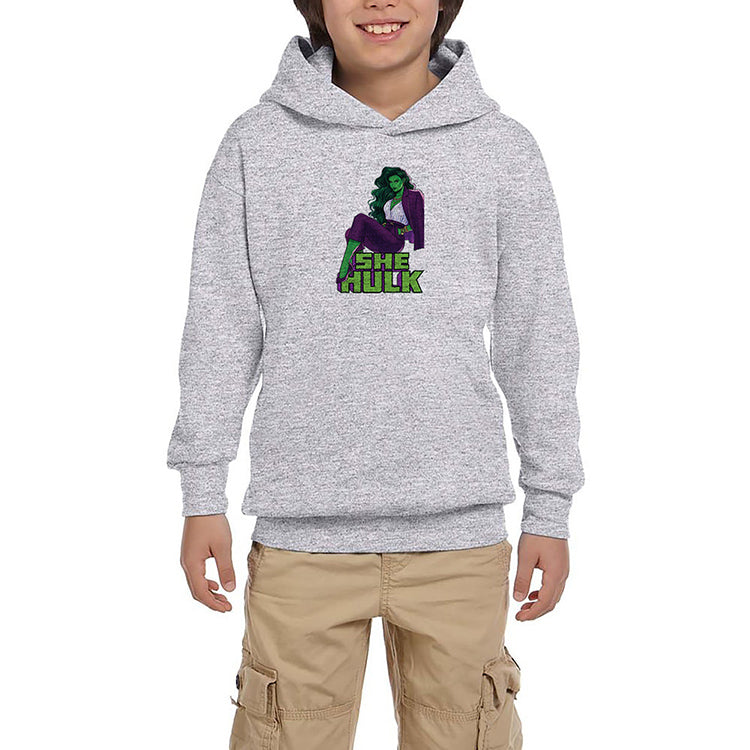 She Hulk Digital Gri Çocuk Kapşonlu Sweatshirt