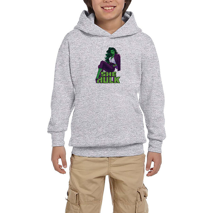 She Hulk Digital Gri Çocuk Kapşonlu Sweatshirt