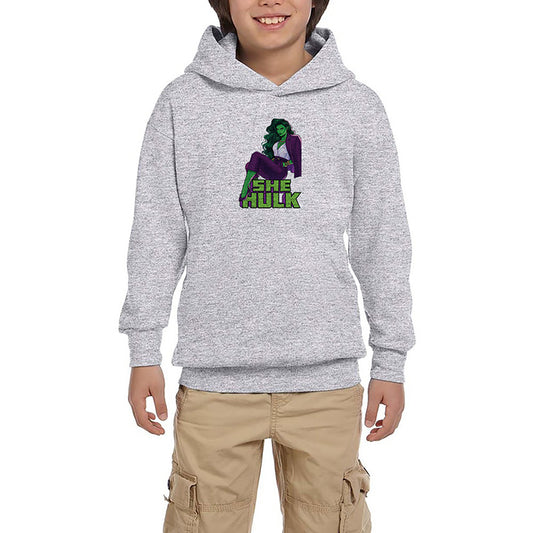 She Hulk Digital Gri Çocuk Kapşonlu Sweatshirt