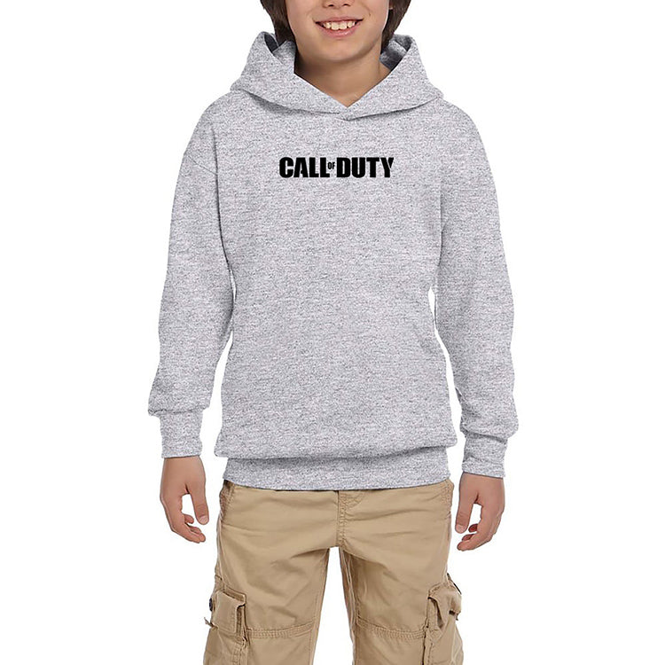Call Of Duty Black Text Gri Çocuk Kapşonlu Sweatshirt