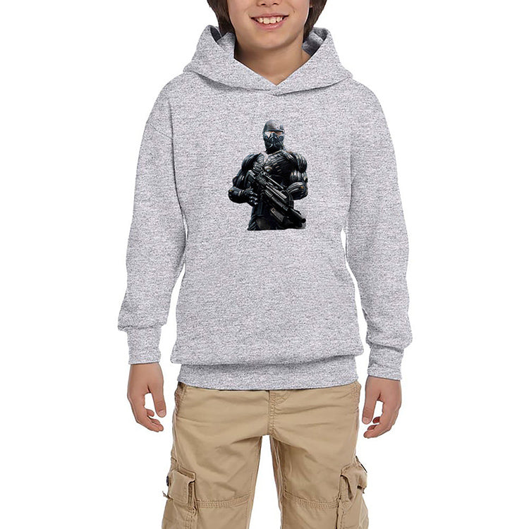 Crysis Black Fighter Gri Çocuk Kapşonlu Sweatshirt