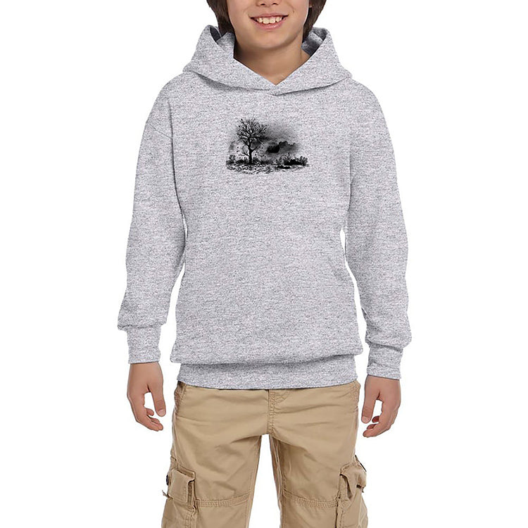 Black Tree Lake Gri Çocuk Kapşonlu Sweatshirt