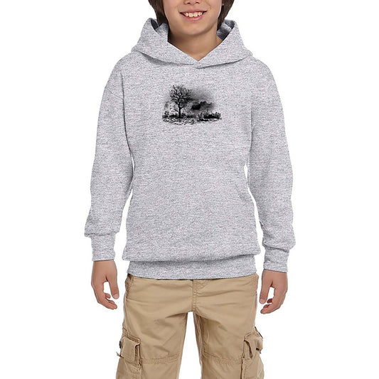 Black Tree Lake Gri Çocuk Kapşonlu Sweatshirt