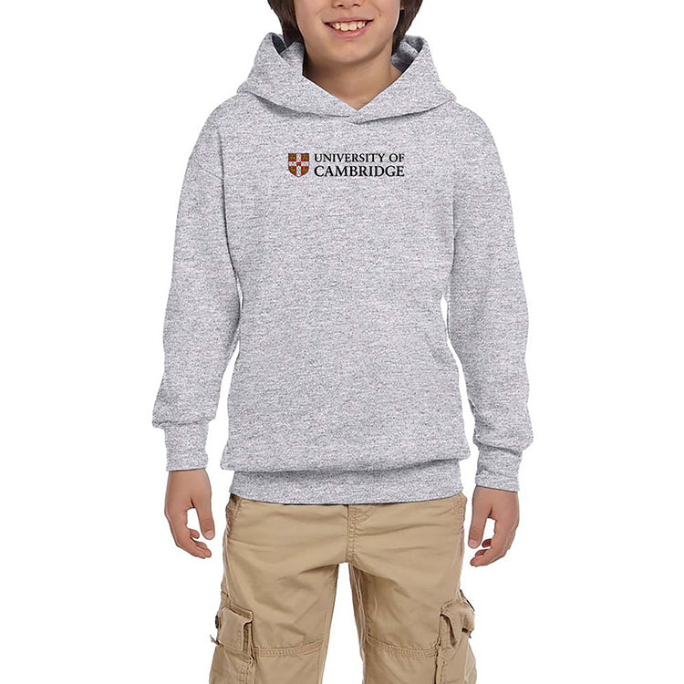 University Of Cambridge Logo Text Gri Çocuk Kapşonlu Sweatshirt