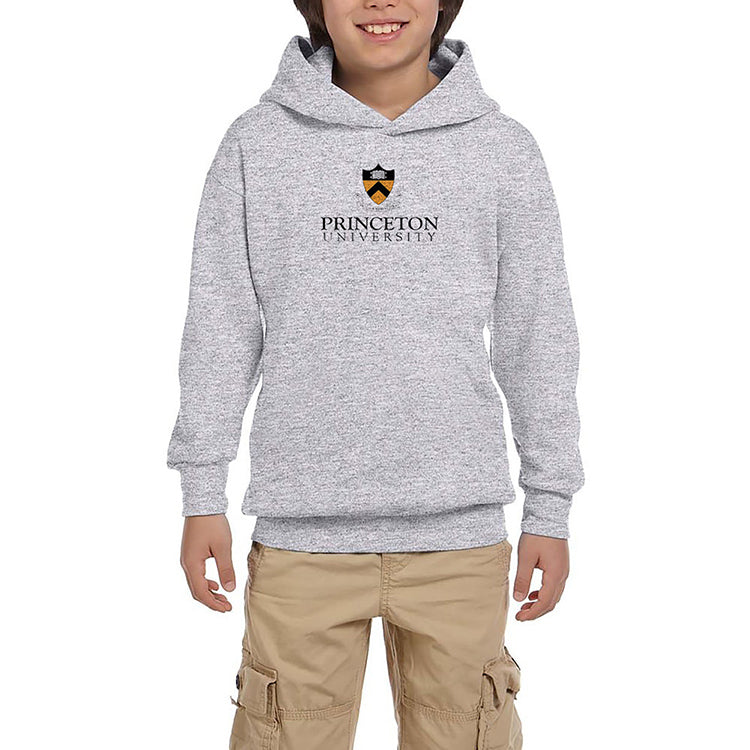 Princeton University Text Logo Gri Çocuk Kapşonlu Sweatshirt