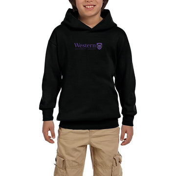 Western University Purple Logo Siyah Çocuk Kapşonlu Sweatshirt