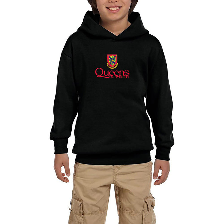 Queen's University Logo Siyah Çocuk Kapşonlu Sweatshirt