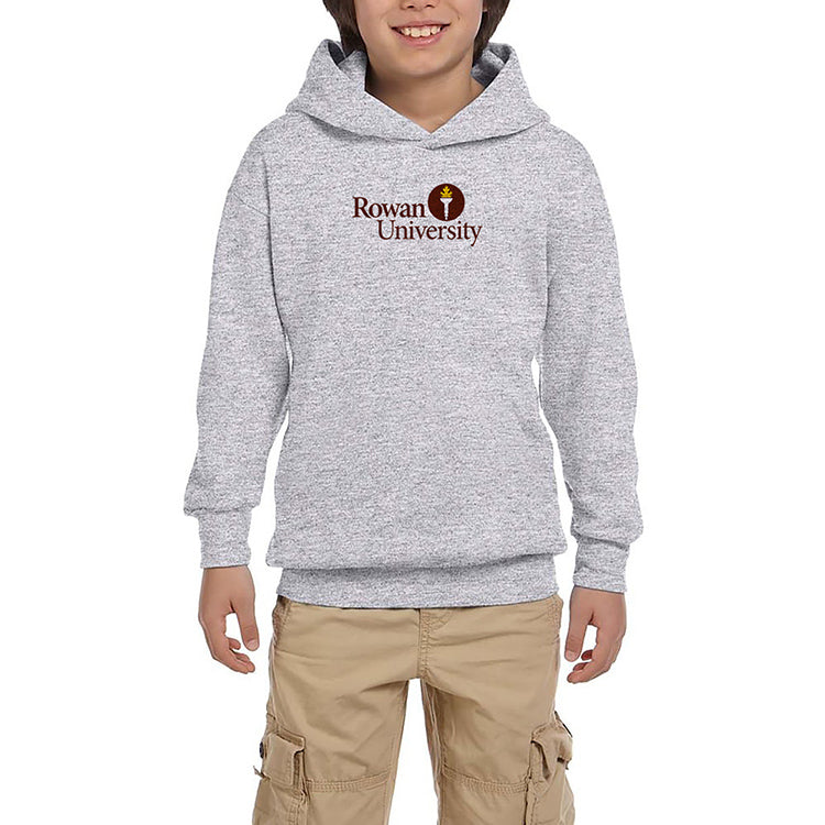 Rowan University Logo Text Gri Çocuk Kapşonlu Sweatshirt