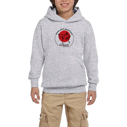 Karete Shotokan Red Circle Gri Çocuk Kapşonlu Sweatshirt