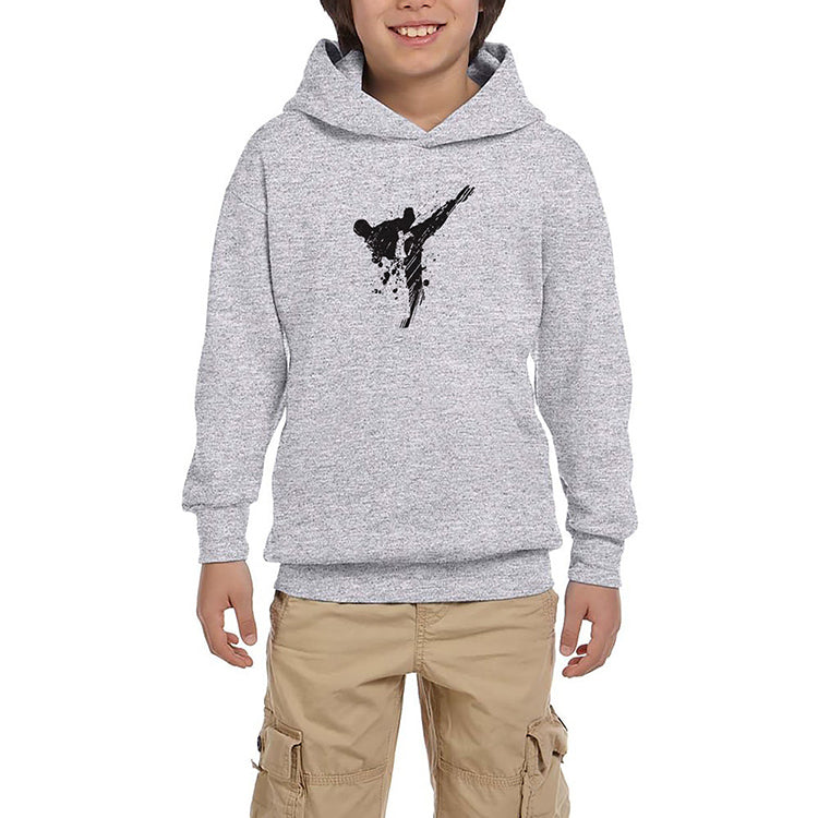 World Karete Fighter Gri Çocuk Kapşonlu Sweatshirt