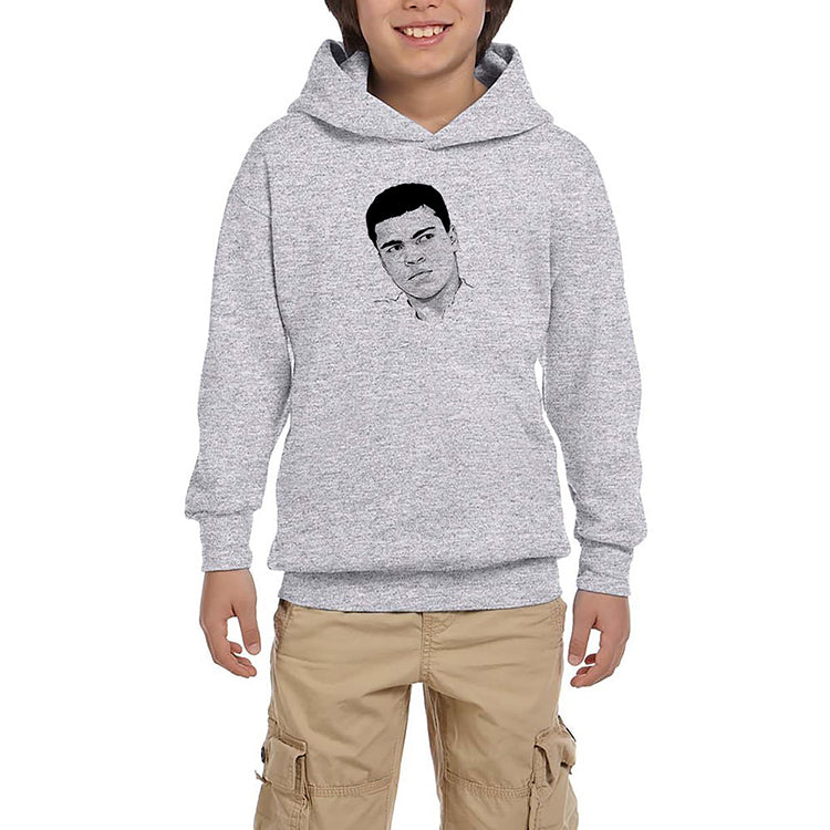 Muhammed Ali Drawing Gri Çocuk Kapşonlu Sweatshirt