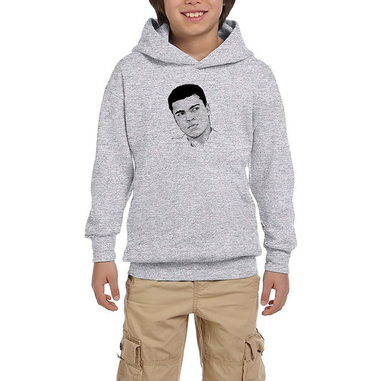 Muhammed Ali Drawing Gri Çocuk Kapşonlu Sweatshirt