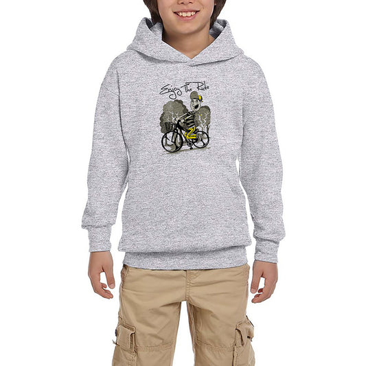 Rider Bike Cartoon Gri Çocuk Kapşonlu Sweatshirt