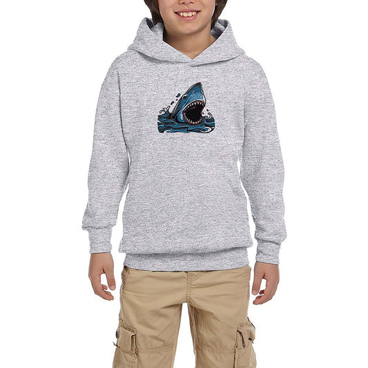 Shark Cartoon Gri Çocuk Kapşonlu Sweatshirt