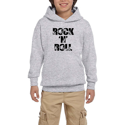 Black Rock 'N' Roll Text Gri Çocuk Kapşonlu Sweatshirt