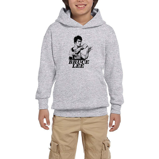 Bruce Lee Portre Gri Çocuk Kapşonlu Sweatshirt