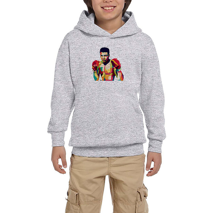 Muhammed Ali Mozaik Gri Çocuk Kapşonlu Sweatshirt