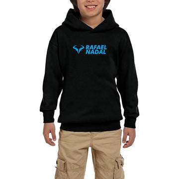 Rafael Nadal Blue Logo Text Siyah Çocuk Kapşonlu Sweatshirt