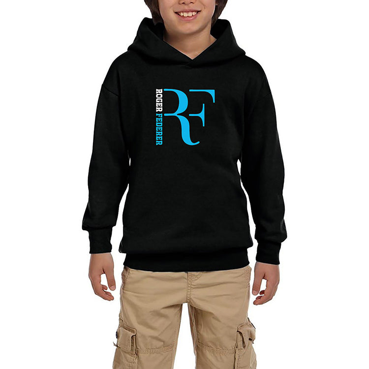 Roger Federer Blue Logo Siyah Çocuk Kapşonlu Sweatshirt