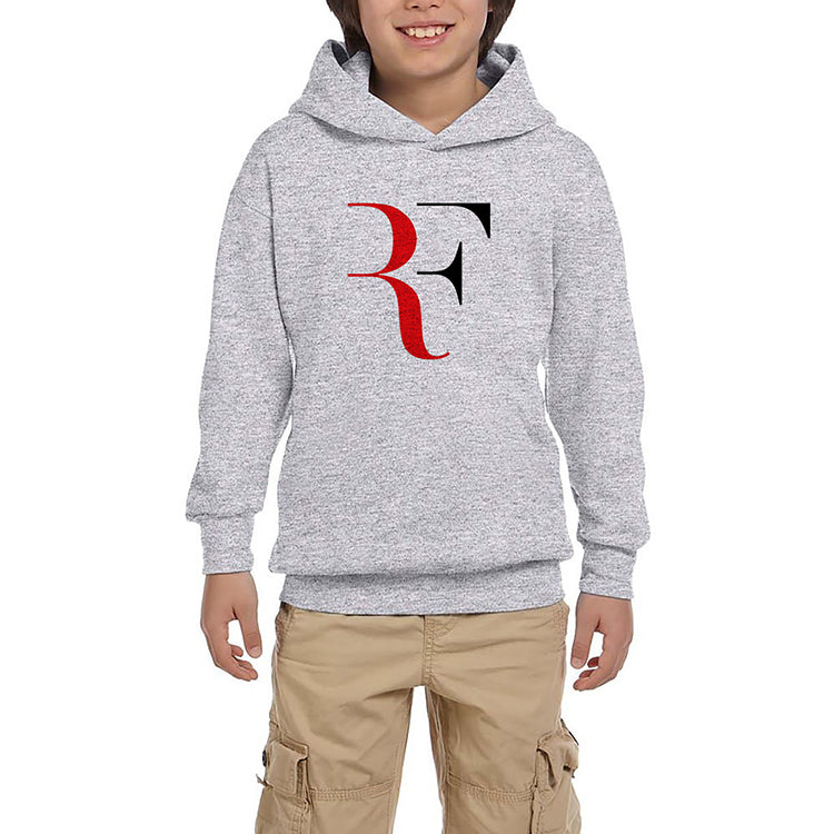 Roger Federer Colored Logo Gri Çocuk Kapşonlu Sweatshirt