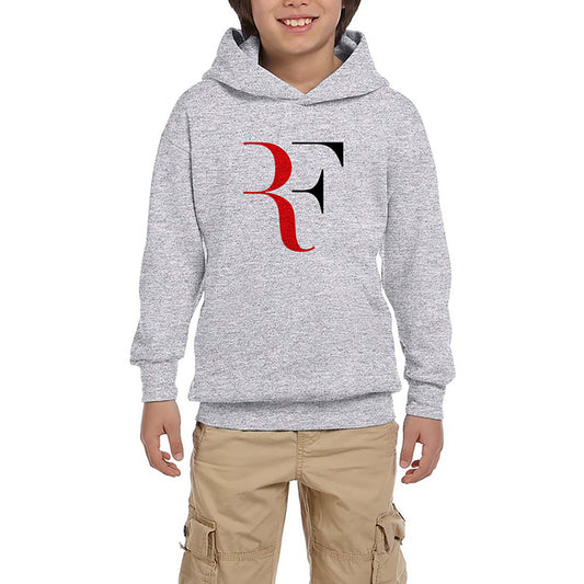 Roger Federer Colored Logo Gri Çocuk Kapşonlu Sweatshirt