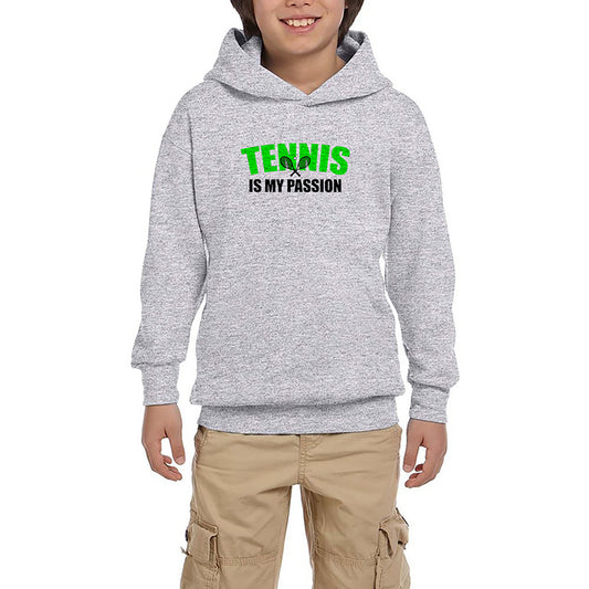 Tennis is My Passion Gri Çocuk Kapşonlu Sweatshirt