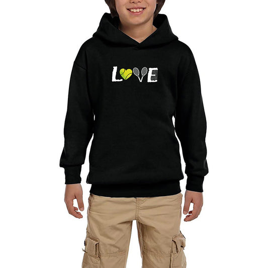 Tennis Love Siyah Çocuk Kapşonlu Sweatshirt