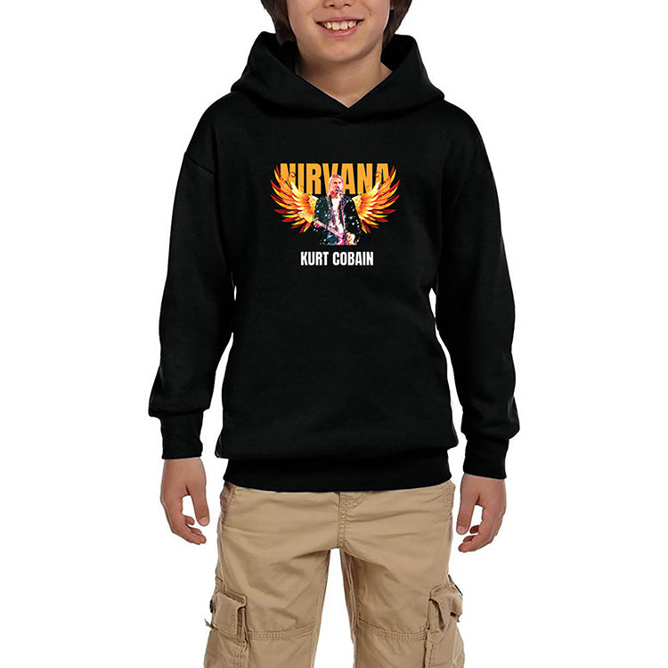 Nirvana Kurt Cobain Guitar Angel Siyah Çocuk Kapşonlu Sweatshirt