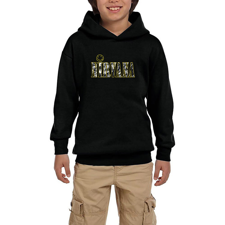 Nirvana Logo ve Yazı Siyah Çocuk Kapşonlu Sweatshirt