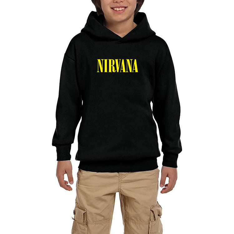 Nirvana Yazı Sarı Siyah Çocuk Kapşonlu Sweatshirt