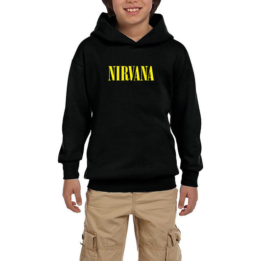 Nirvana Yazı Sarı Siyah Çocuk Kapşonlu Sweatshirt