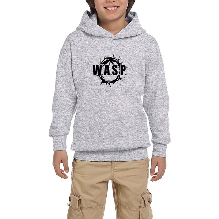 WASP Logo Text Gri Çocuk Kapşonlu Sweatshirt