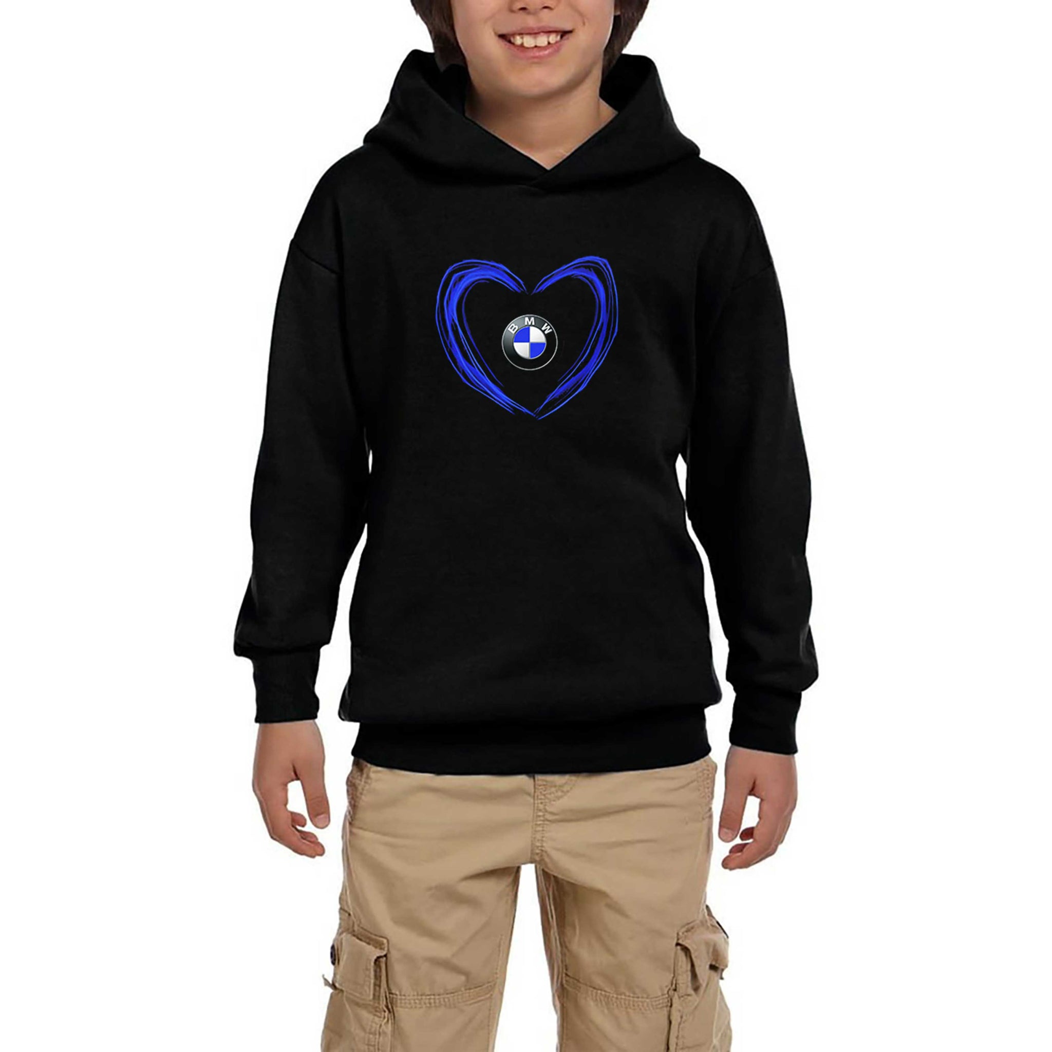 BMW Heart Logo Siyah Çocuk Kapşonlu Sweatshirt