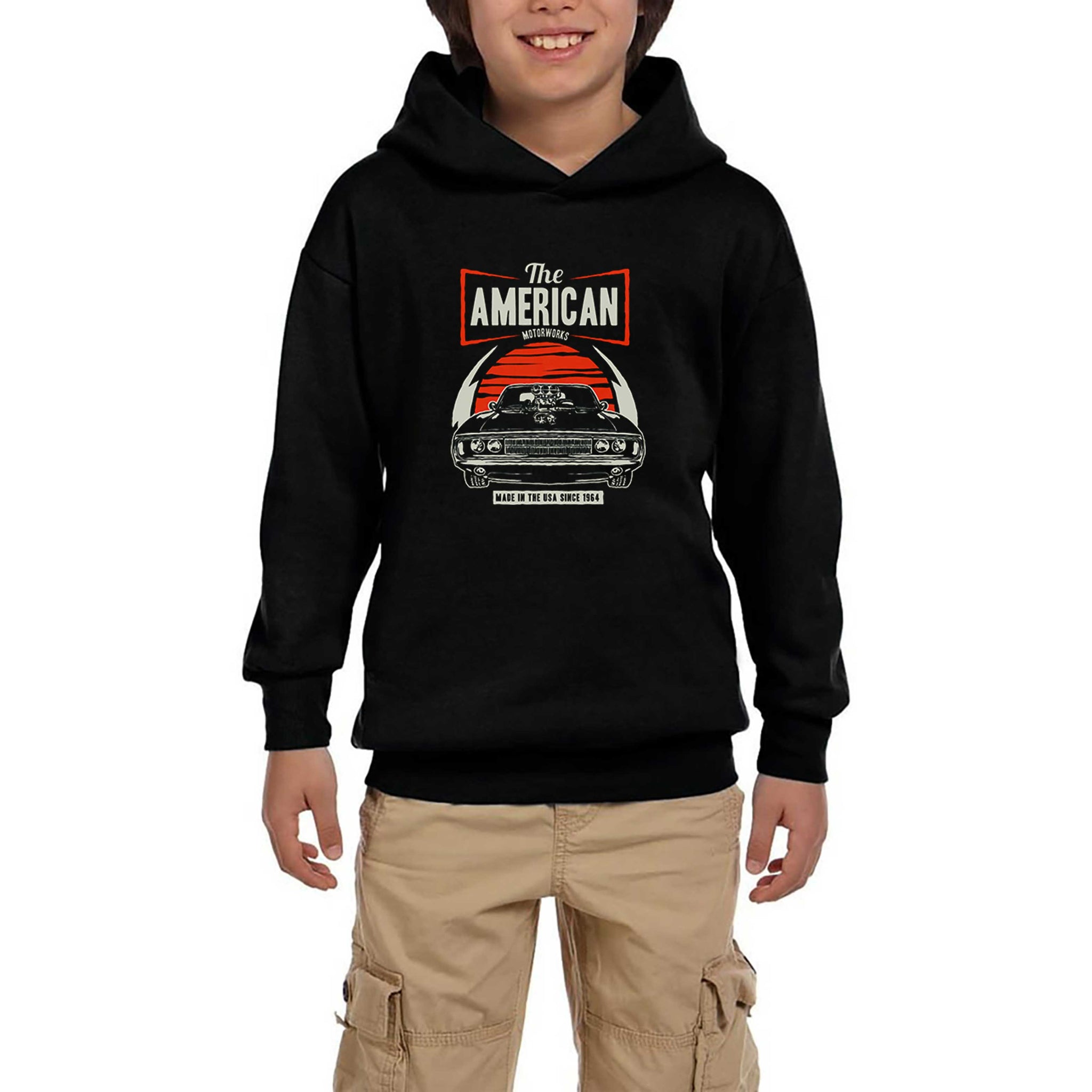 Amerikan Muscle Car Siyah Çocuk Kapşonlu Sweatshirt