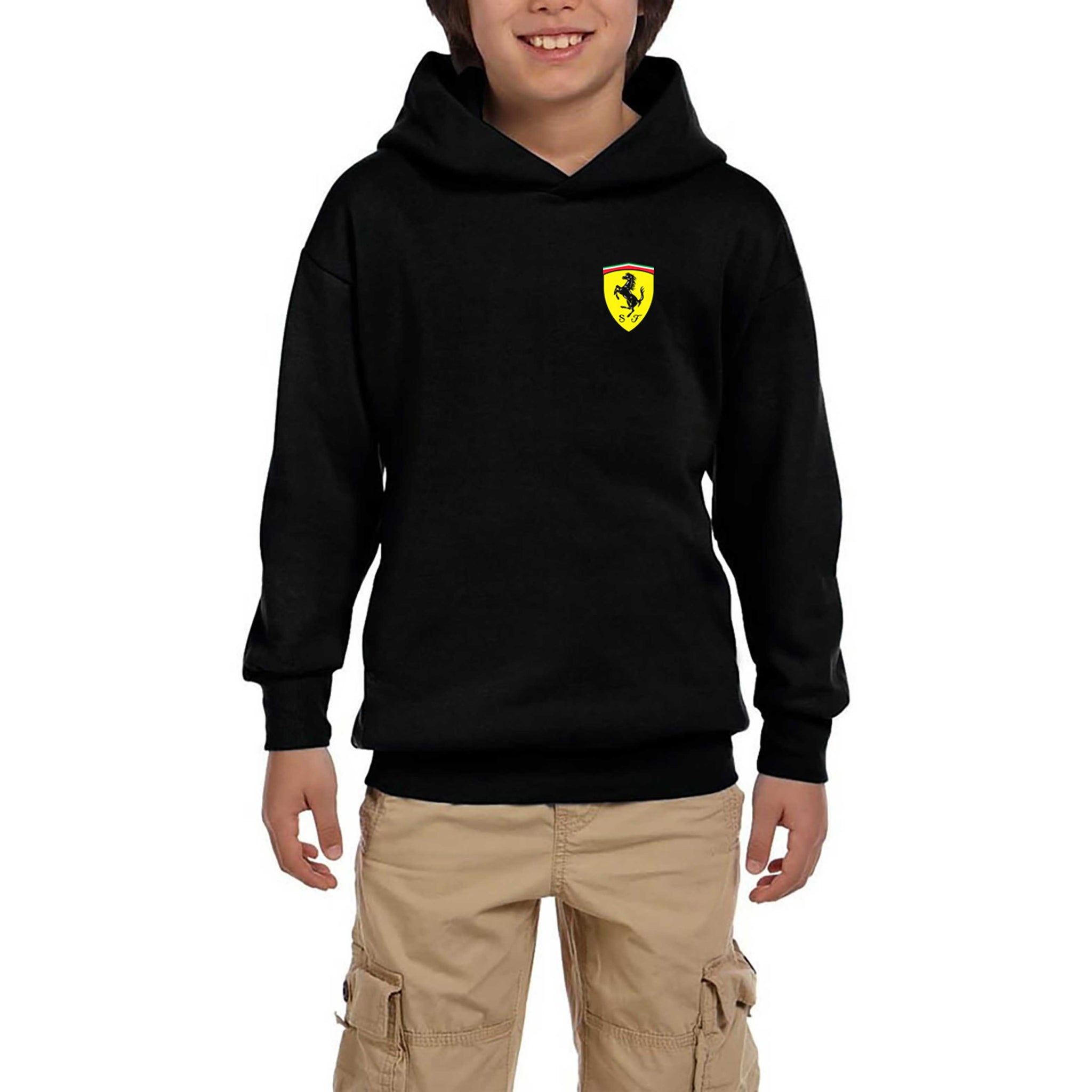 Ferrari Logo Siyah Çocuk Kapşonlu Sweatshirt