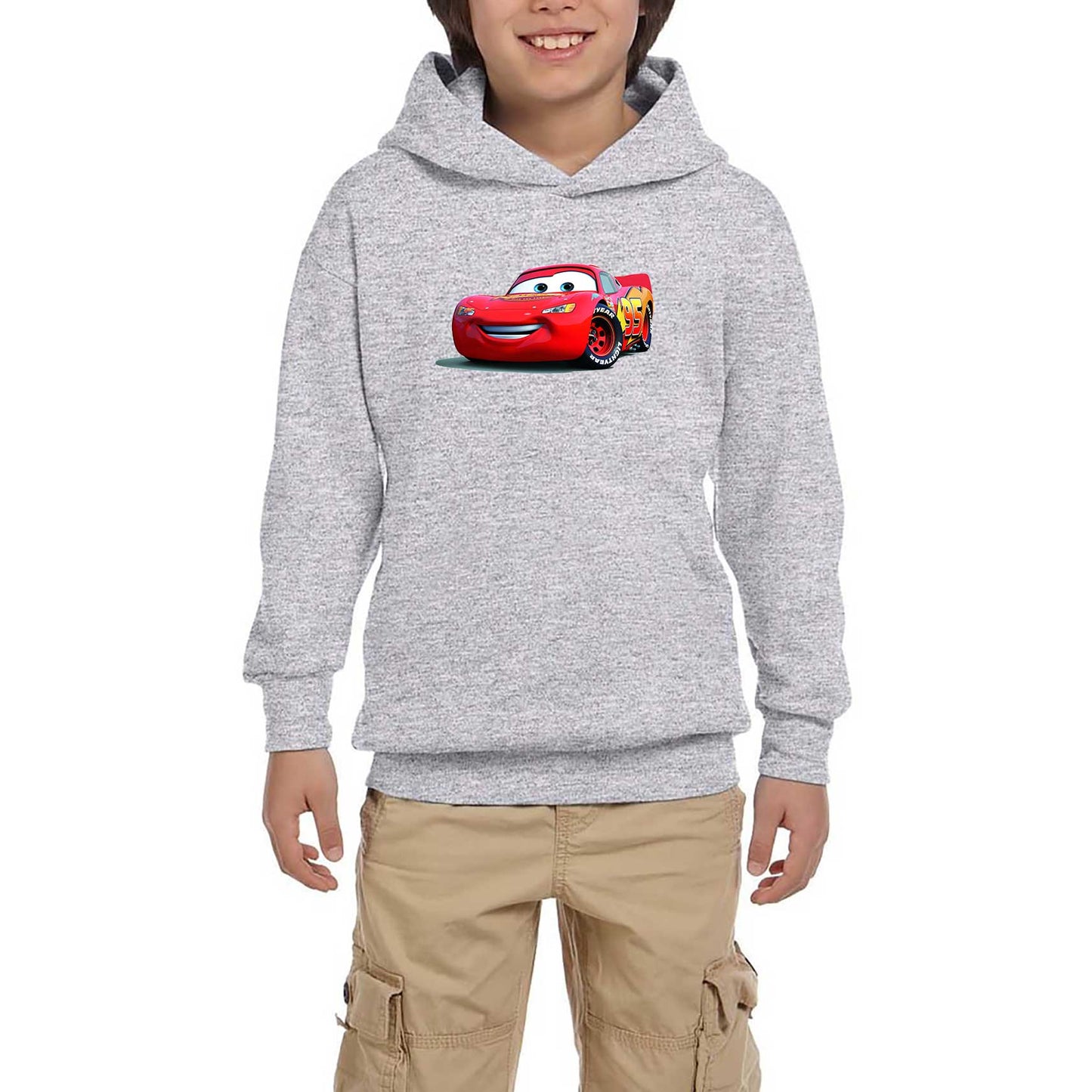 Şimşek McQueen Cars Gri Çocuk Kapşonlu Sweatshirt