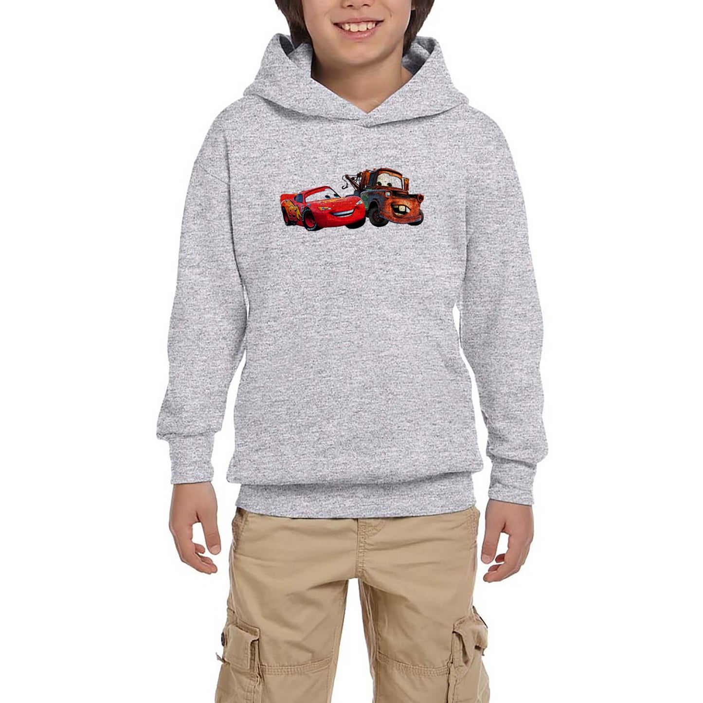 Şimşek McQueen ve Tow Mater Arabalar Gri Çocuk Kapşonlu Sweatshirt