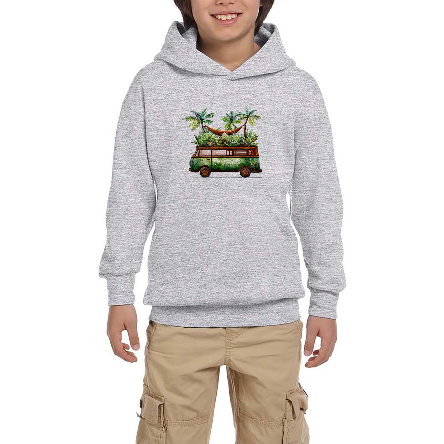 Volkswagen Jungle Van Gri Çocuk Kapşonlu Sweatshirt