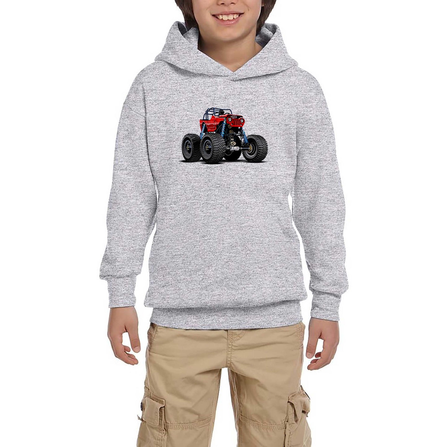 Jeep Canavar kamyon Gri Çocuk Kapşonlu Sweatshirt