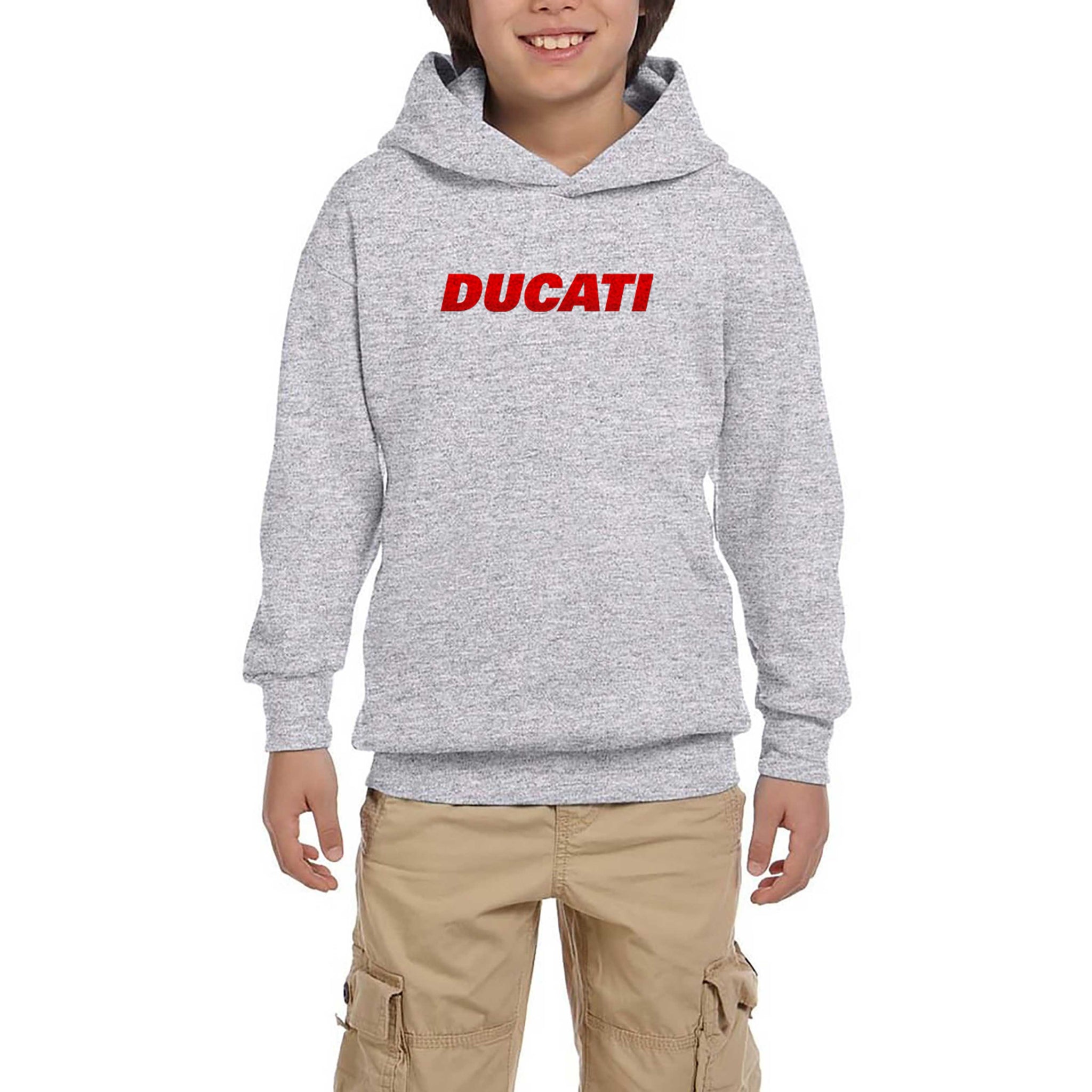 Ducati Red Logo Gri Çocuk Kapşonlu Sweatshirt